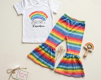 Rainbow Baby Girl Outfit | After Every Storm Comes a Rainbow | Toddler Bell Bottom Set | Rainbow Baby Gift | Miscarriage Loss Gift