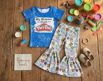 My Momma Don't Play Dough Outfit | Funny Toddler Girl Bell Bottom Set | Playdough Birthday Outfit | Funny Toddler Shirt | Art Party Girl