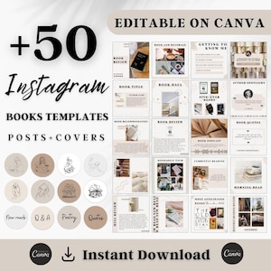 Bookstagram Templates | Instagram Books Post Templates | Bookstagram Canva Templates |  Neutral Books Templates Posts instagram