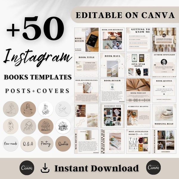 Bookstagram Templates | Instagram Books Post Templates | Bookstagram Canva Templates |  Neutral Books Templates Posts instagram