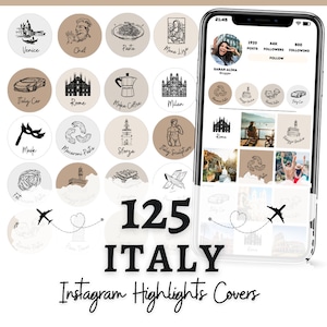Italy instagram Highlight Covers | Travel Highlight Icons | 25 Italian Cities & Monuments on 5 Neutral Backgrounds for Instagram Stories