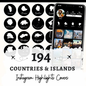 Black Travel Instagram Highlight Covers, Länder & Inseln Highlight Cover, Black Countries Islands Karten, Reisekarten für Instagram