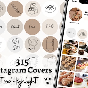 Icone Foodie / Food Blogger Instagram Highlight Covers / Illustrazioni Food Line Art / Sfondi alimentari neutri per Instagram / Cibo neutro
