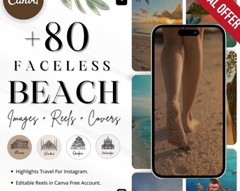 Beachy Faceless Marketing Reels: Instagram Highlight Covers (Canva Editable) (Digital Download)