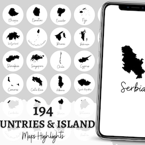 Couverture White Contries & Islands Maps, vedette de voyage pour histoires Instagram, blog de voyage, pays et îles en noir et blanc