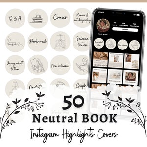 Book Instagram Highlight Covers, Books Blogger Instagram Story Icons, Beige Highlight Covers, Minimal Line Art Instagram Highlight Covers
