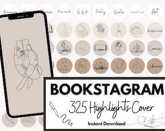 325 portadas destacadas de Bookstagram: Arte lineal neutro (descarga instantánea)