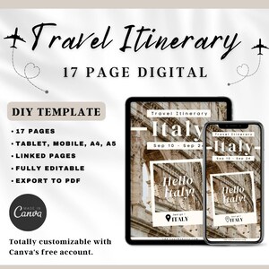 Travel Itinerary Mobile Template. Digital Editable Travel Planner,Digital Travel Guide, Weekend Trip Itinerary, travel agent planner