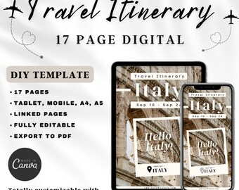 Plantilla de itinerario de viaje editable: Planificador de viajes móvil (digital)