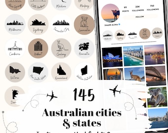 Copertine Instagram in evidenza dell'Australia / Icone di città e stati (download digitale)
