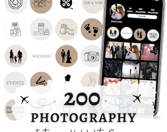 200 portadas destacadas de fotografía para Instagram: iconos minimalistas neutrales (PNG)