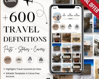 Plantillas de Instagram con definiciones de viajes: Marketing en redes sociales (Canva editable)