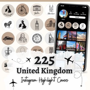 Gorgeous Instagram UK Highlight Covers | Showcasing 45 Iconic British Cities & Landmarks | 5 Neutral Backgrounds for Stories
