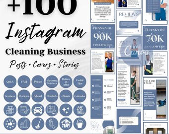 Cleaning Business Instagram Templates: Posts, Stories, Highlights (Digital Download)