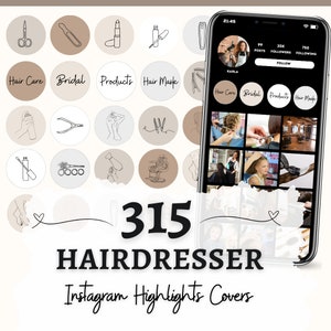 Hairdresser Instagram Highlight Covers, Hair Salon Icons, Neutral Hairdresser Illustration, Neutral Highlight Covers, Hairstylist instagram
