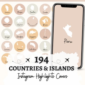Portadas destacadas de Instagram de viajes, portadas destacadas de países e islas, mapas de islas de países, mapas de viajes para instagram, historias de viajes