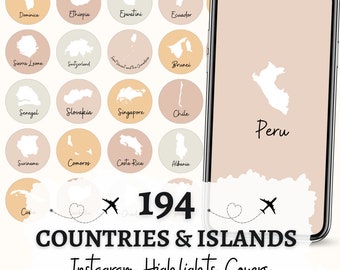 Travel Instagram Highlight Covers | 194 Countries & Islands Icons (Digital Download)