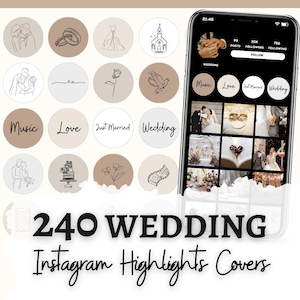 Ślubne okładki Instagram Highlight, Neutralne okładki ślubnych skróconych momentów, Miłośnicy ślubów i blogerzy, Beżowa ślubna linia sztuki Instagram story