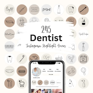 Dentist Instagram Highlight Covers, Dental care Icons Dentist Illustrations Neutral Dentist Highlights for Instagram Stories