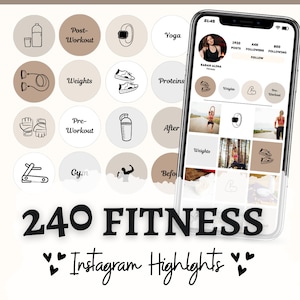 Fitness Instagram Highlight Covers | Fitness Trendy Illustrations on 5 Neutral Background | Fitness, Gym, Yoga, Gymnastic Social Media Icons