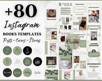 Books Instagram Posts Templates, Minimalist Bookstagram Templates, Editable Book Instagram Story, Posts, Stories Templates & Highlight cover