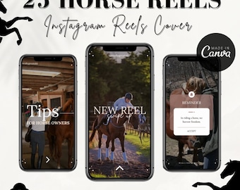 Copertine per rulli Instagram dedicati ai cavalli: modelli per social media equestri (modificabili con Canva)