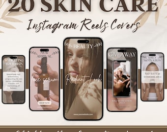 Plantillas de Instagram Reels para el cuidado de la piel: Portadas para videos de esteticistas (PDF)