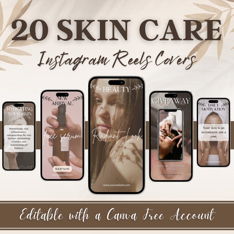 Skincare Video Reel Templates for Instagram, Esthetician Reel Covers, Skin Care Reel Templates