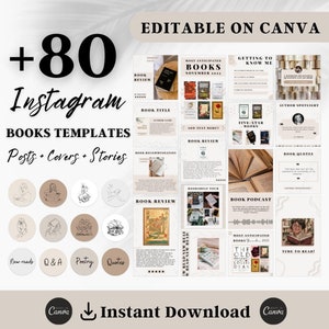 Books Instagram Posts Templates, Minimalist Bookstagram Templates, Editable Book Instagram Story, Posts, Stories Templates & Highlight cover