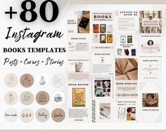 Books Instagram Posts Templates, Minimalist Bookstagram Templates, Editable Book Instagram Story, Posts, Stories Templates & Highlight cover