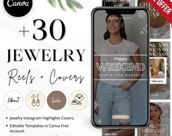 Plantillas de carretes de joyería / Videos de accesorios de joyería para Instagram y TikTok / Portada de lo más destacado de joyería para Instagram