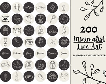 Line Art Instagram Highlight Covers: 200 Minimalist Neutral Icons (PNG)