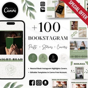 All in one green Bookstagram Templates Editable Book Instagram Story Posts and Highlight cover image 1