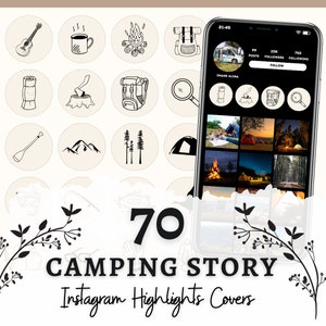 Camping Instagram Highlight Covers / Cubiertas destacadas de aventuras al aire libre / Iconos de camping / Naturaleza, viajes, aventura, senderismo, trekking, campamento