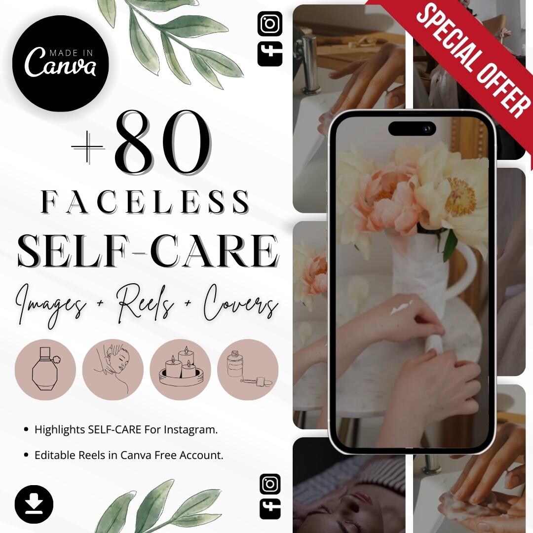 Faceless Self-care Instagram Reels: Videos, Stories &amp; Highlights (canva Editable) - Etsy