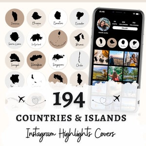 Reise Instagram Highlight Covers, Länder und Inseln Highlight Covers, Länder und Inseln Karten, Reisekarten für Instagram, Reisegeschichten