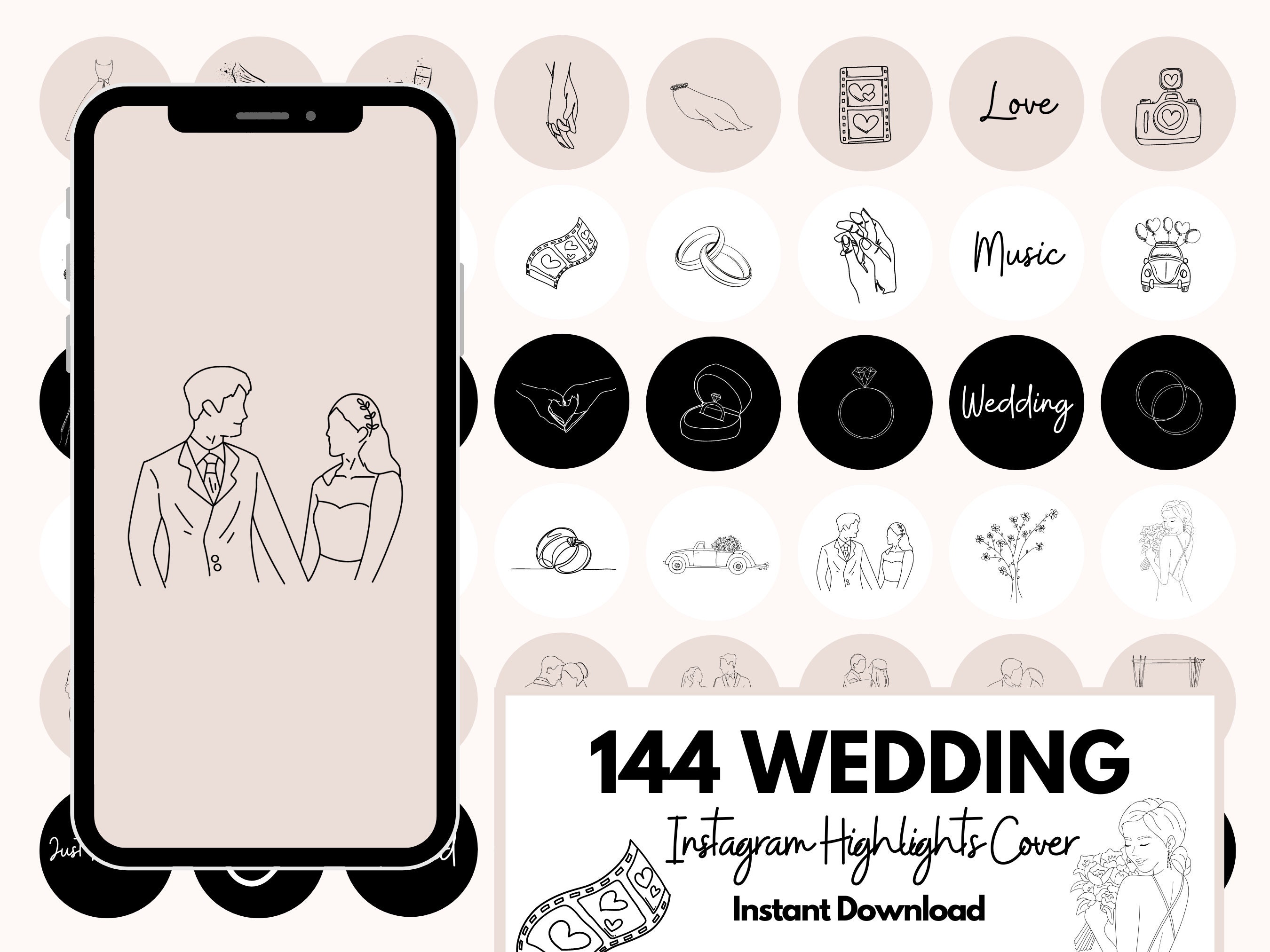 Hochzeit Instagram Highlight Cover, Hochzeit Hintergründe für Instagram Stories, Hochzeit Liebhaber & Blogger, Hochzeit Line Art Instagram Geschichte
