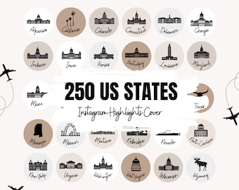 Copertine in evidenza di Instagram degli Stati Uniti / Icone di viaggio (download digitale)