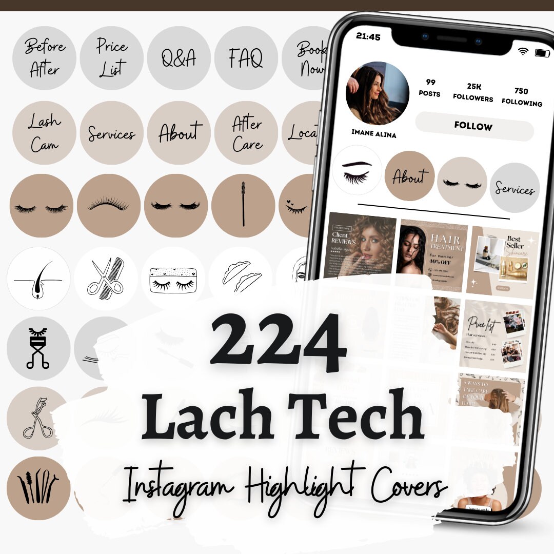 Lash Tech Instagram Highlight Covers: Neutral Branding Icons (digital ...