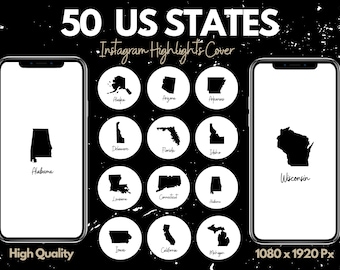 Íconos de mapas de estados de EE. UU. / Portadas destacadas de viajes para Instagram (descarga digital)