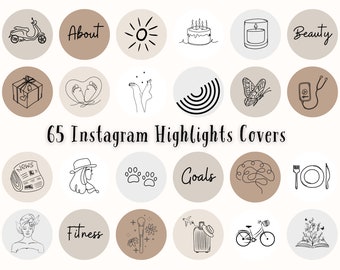 65 portadas bohemias para historias destacadas de Instagram: íconos de arte lineal (descarga digital)