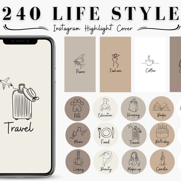 Lifestyle Instagram Highlight Covers | Line Art Highlight | Lifestyle Line Art Highlight Covers |  Neutral Lifestyle backgrounds covers