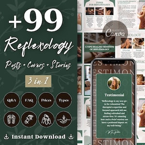 Reflexology Instagram Template, Foot Reflexology, Editable Reflexologist Instagram posts stories and highlights cover, Holistic Template