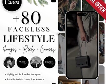 Reels de estilo de vida sin rostro: portadas para historias destacadas de Instagram (editables en Canva) (descarga digital)
