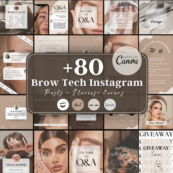 Brow Tech Instagram Templates , Eyebrow tech templates posts story and highlights, Neutral Brow Tech Social Media Eyebrow Artist posts