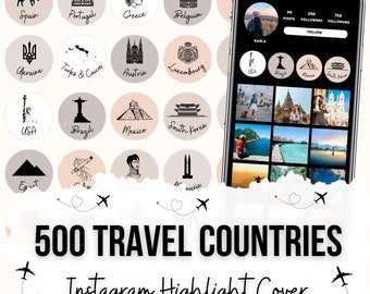 Travel Countries Instagram Highlight Covers | 500 Illustrations (Digital Download)