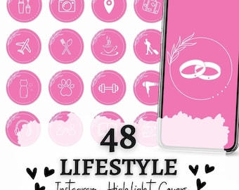 Pink Instagram Highlight Covers: 48-Piece Lifestyle Icon Pack (PNG Digital Download)