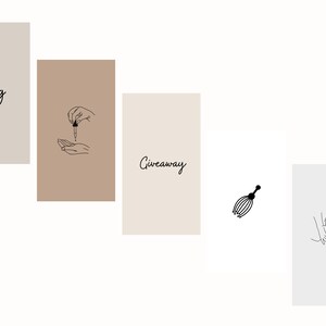May include: Four beige and white square cards with black text and illustrations. The first card says "Blog". The second card shows a hand holding a dropper over another hand. The third card says "Giveaway". The fourth card shows a black illustration of a scalp massager and a line drawing of a person receiving a massage.
