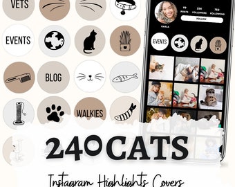 Cat Instagram Highlight Covers: Neutral Social Media Icons (PNG)
