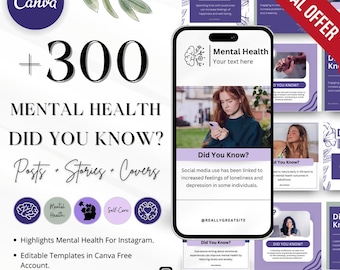 Modelli Instagram per la salute mentale: post, storie, momenti salienti (modificabili con Canva)